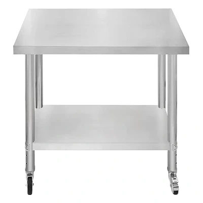 Afbeelding van KuKoo Voorbereidingstafels 86cm x 90cm 60cm Roestvrij Staal 4 Zwenkwielen met 2 Remmen, Verstelbare Poten, 3 Hoogteposities, 160kg Draagvermogen
