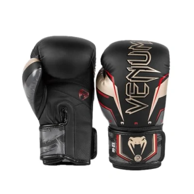 Afbeelding van Venum Elite Evo Bokshandschoenen Zwart Goud Rood 10 OZ