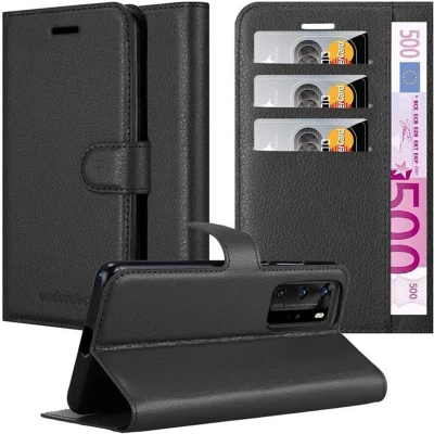 Afbeelding van Cadorabo Hoesje geschikt voor Huawei P40 in PHANTOM ZWART Beschermhoes met magnetische sluiting, standfunctie en kaartvakje Book Case Cover Etui