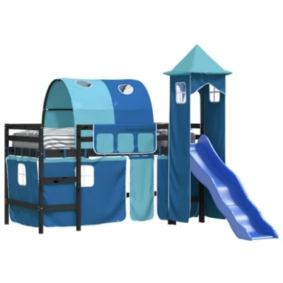 Image de vidaXL Lit mezzanine enfants avec tour bleu 90x190 cm bois pin massif
