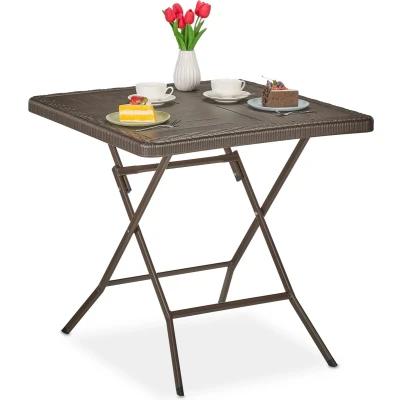Afbeelding van Relaxdays tuintafel met houtlook inklapbaar kunststof &amp; staal 74 x 78 cm tuin bruin