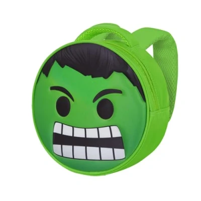 Afbeelding van Emoji rugzak Hulk Kleine ronde met 3D reliëf voorkant 22cm x 9cm, zacht materiaal, hoofdcompartiment ritssluiting, binnenvoering gaasvak, verstelbare schouderbanden, gewatteerde rug.