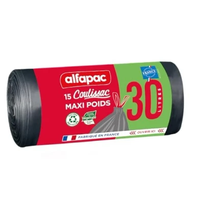 Afbeelding van ALFAPAC 15 zakken 30 l met schuifsluiting vuilniszakken maxi gewicht Vegetal Origin, 50 x 65 cm