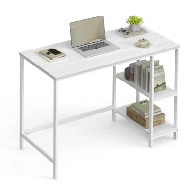 Afbeelding van VASAGLE Computerbureau met 2 planken aan de rechter of linkerkant, voor kantoor, woonkamer, stalen frame, modern, esdoornwit LWD046W01