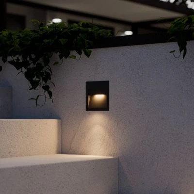 Afbeelding van Lucande LED wand inbouwlamp Loya, vierkant, grijs, voor buiten