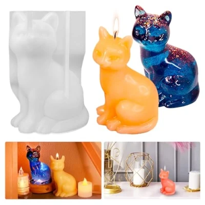 Afbeelding van Siliconen kaarsvorm vorm Kat 3D Zeepvorm Epoxyhars Dierenvorm Harsvorm