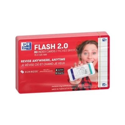 Afbeelding van Flashcard Oxford 2.0 75x125mm 80vel 250gr lijn rood