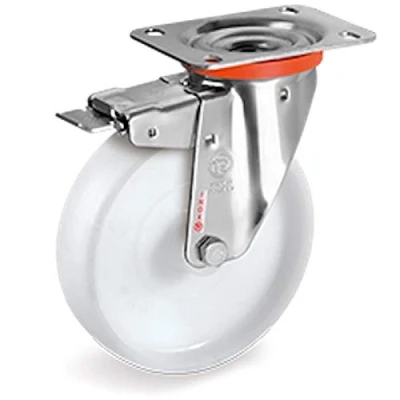 Afbeelding van Roestvrij stalen zwenkwiel rem diameter 100 mm wiel polyamide wit 200 kg