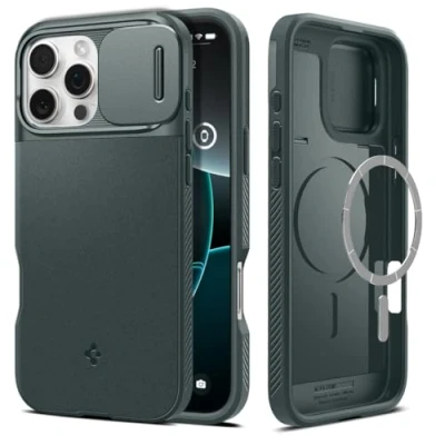 Afbeelding van Spigen Optik Armor MagFit beschermhoes voor iPhone 16 Pro Max groen