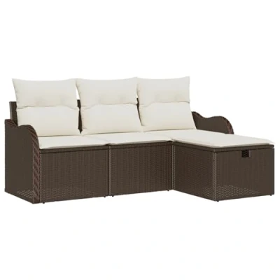 Afbeelding van vidaXL 4 delige tuin sofa set met kussens bruin poly rattan
