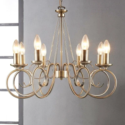Afbeelding van Lindby kroonluchter Marnia, 8 lamps, Ø 53 cm, antiek messing, E14