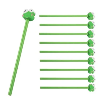 Afbeelding van WPRO 10 stuks potloden met grappige gum, kikker, beer, hart, voetbal, cartoon diermotief, kinderen, verjaardag, cadeau, jongen + meisje, klein cadeau