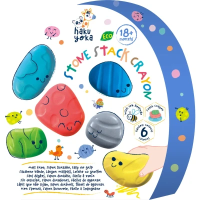 Afbeelding van Haku Yoka: 6 WASKRIJTJES Stenen, stapelbaar, in bijenwas (10%), doos 20,3x23,5x4,5cm, 18m+