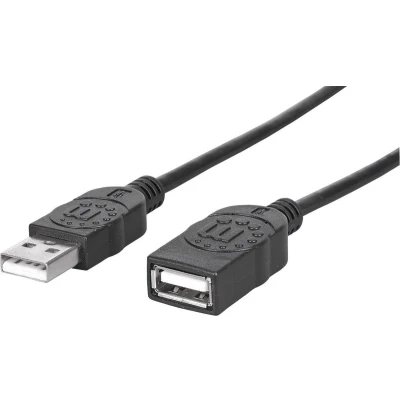 Afbeelding van Manhattan USB kabel 2.0 A stekker, bus 1.00 m Zwart Folie afscherming, UL gecertificeerd, Vergulde steekcontacten 308519