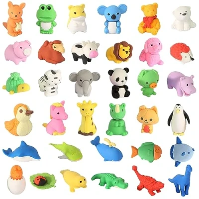 Afbeelding van 35 stuks gummetjes Voor kinderen Dierenmotief Kleine potloden Kleurrijke verjaardagsfeest