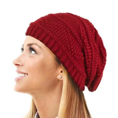 Afbeelding van TOSKATOK® Dames, zachte, warme gebreide Beanie muts, Rood