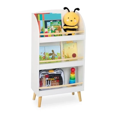 Afbeelding van Relaxdays boekenrek op poten 3 planken tot 5 kg per plank 95,5 cm hoog kinderkamer