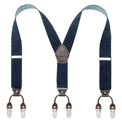 Afbeelding van KANGDAI Bretels voor heren, breed, 6 clips, beugel Y rug, elastische en duurzame verstelbare ophangingen, sterke metalen Heren donkerblauw