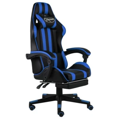 Afbeelding van vidaXL Racestoel met voetensteun kunstleer zwart en blauw20526