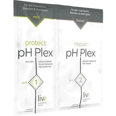 Afbeelding van PH Plex 1 protect &amp; 2 repair haarverzorgingssysteem voor reparatie en bescherming bij het verven, bleken of blondisseren. Herstelt beschadigd haar.