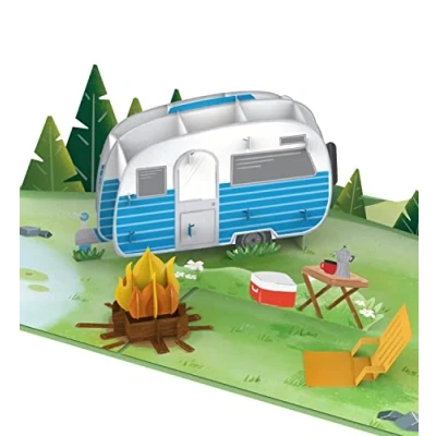 Afbeelding van papercrush® Camping pop up kaart met caravan 3D verjaardagskaart of geldcadeau voor kampeerder, grappig campingcadeau vrouwen en mannen, goed kamperen reizen
