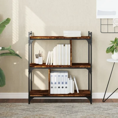 Afbeelding van Boekenkast 3 laags 76x32x88 cm bewerkt hout gerookt eikenkleur