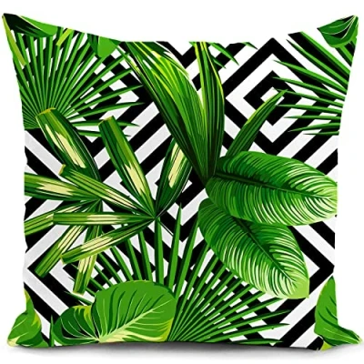 Afbeelding van HUASHUZI Kussenhoes voor buitendecoratie, groene bladeren, 45 x cm