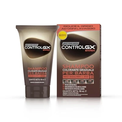 Afbeelding van Just For Men Control GX Gradual baardkleurshampoo, vermindert geleidelijk grijze haren bij elke wasbeurt voor een natuurlijke look, geschikt alle tinten, 118 ml