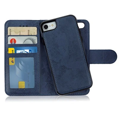 Afbeelding van MyGadget Telefoonhoesje voor iPhone SE 2022, 2020, 7, 8, [Afneembare magnetische hoes] PU lederen beschermhoes, flip case met kaartenvak, blauw