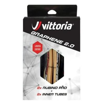 Afbeelding van Vittoria Rubino Pro Buitenband 28mm Black/Tan (2x) + Inner Tubes Limited Edition