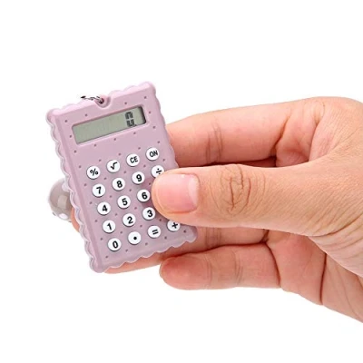 Afbeelding van Sleutelhangerrekenmachine, mini sleutelhangerrekenmachine in draagbare schattige koekjesstijl, 8 bits zakrekenmachine voor kinderen/studenten (paars)