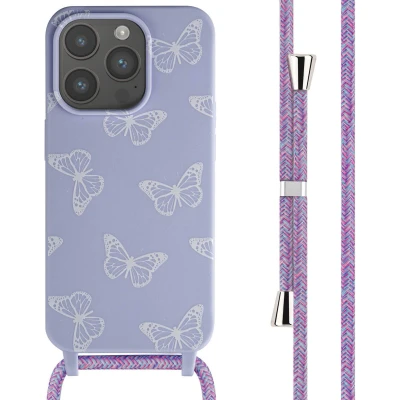 Afbeelding van iMoshion hoesje Geschikt voor iPhone 15 Pro met koord Siliconen design Meerkleurig / Butterfly