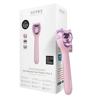 Afbeelding van GESKE SmartAppGuided™ MicroNeedle Face Roller 9 in 1 met rozenkwarts Microneedling professioneel micronaaldapparaat naaldenrol gezichtsreinigingsrol micronaalden