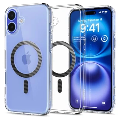 Afbeelding van Spigen Ultra Hybrid MagFit Hoesje Geschikt voor Apple iPhone 16 Compatibel met MagSafe Back Cover Carbon Fiber