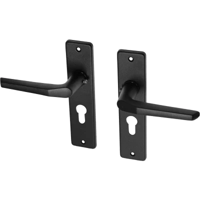 Afbeelding van Wovar Zwarte deurklinken met schild aluminium duimmodel PC55 Per Set Deurkruk