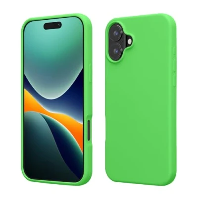 Afbeelding van kwmobile telefoonhoesje geschikt voor Apple iPhone 16 Hoesje met siliconen coating Smartphone case in limoengroen