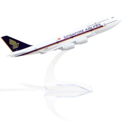 Afbeelding van QIYUMOKE Boeing 747 Singapore Airlines 1/400 vliegtuigmodel van gegoten metaal met standaard, model luchtvaartmaatschappij, display vliegtuiglegering, modelbouwset om te verzamelen voor