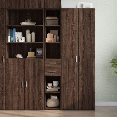 Afbeelding van Hoge kast 30x42,5x185 cm bewerkt hout bruin eikenkleurig