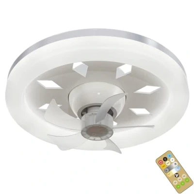 Afbeelding van WRMING Plafondventilator met verlichting, 40 W led plafondlamp 360 graden draaibare ventilator, stil, afstandsbediening, E27 fitting, timer, voor slaapkamer, loft, keuken, badkamer