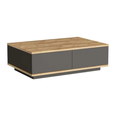 Afbeelding van Vente unique Salontafel met 2 deurtjes Naturel en antraciet LOTULA L 90 cm x H 28.6 D 60