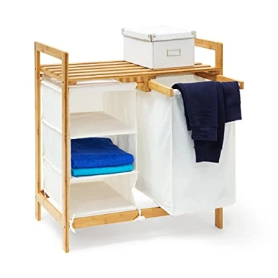 Afbeelding van Relaxdays wasmand bamboe LINEA wasbox waskorf waszak badkamerrek rekje