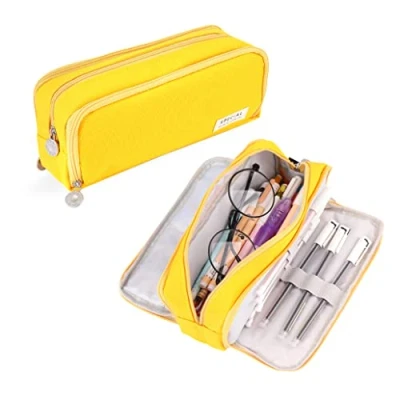 Afbeelding van iSuperb Potloodetui met grote capaciteit, cosmeticatas, pennenetui, pennenhouder, etui voor potloden, school, kantoor, pen, schrijfwaren (geel)