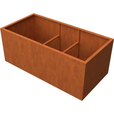 Afbeelding van Plantenbak Artesa Cortenstaal 2000x1000x800mm (LxBxH) Materiaaldikte 2mm. Voorzien van verstevigingskokers aan de binnenkant. Zonder bodem. Omplooi bovenrand 50mm