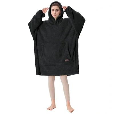 Afbeelding van oversized hoodie deken, wollige warme knuffeldeken met mouwen en capuchon, draagbare deken om aan te trekken als cadeau idee voor dames heren