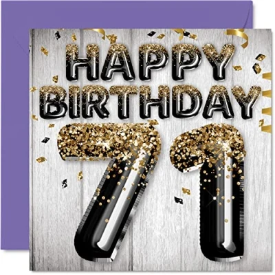 Afbeelding van Stuff4 Verjaardagskaart voor mannen Zwarte en gouden ballonnen Verjaardagskaarten van 71 jaar, papa, opa, oma, 145 mm x