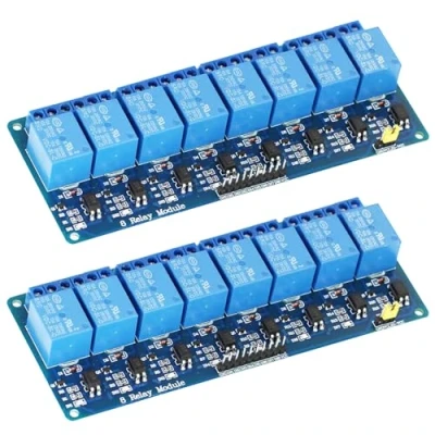 Afbeelding van Set van 2 relaismodules, 5 V, 8 kanalen, interfacekaart met optokoppelaar, trigger op laag niveau, compatibel Arduino, inclusief AVR, PIC, ARM, SPS