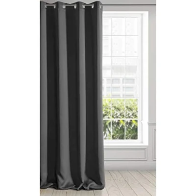 Afbeelding van Eurofirany Logan Blackout Verduisteringsgordijn van satijn met oogjes, elegant en glad, effen, zacht, voor woonkamer, slaapkamer, zwart, 135 x 250 cm