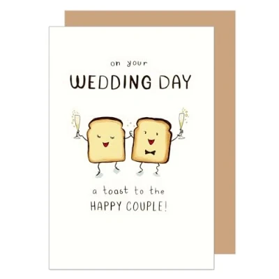 Afbeelding van Edition Seidel Hoogwaardige bruiloftswenskaart met kraftpapieren envelop, bruiloftswenskaart, Just Married, bruidspaar toast (H487 SW024)