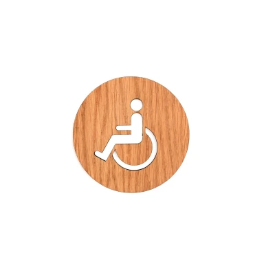 Afbeelding van Houten Pictogram Deurbordje / Toiletbordje Infobord 9cm Zelfklevend type Eiken (Invalide)