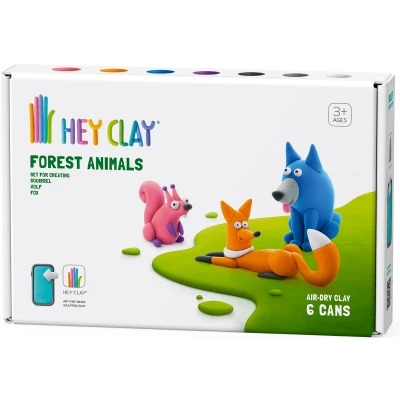Afbeelding van Hey Clay Boetseerklei Bosdieren Eekhoorn, Wolf en Vos (6 potjes)